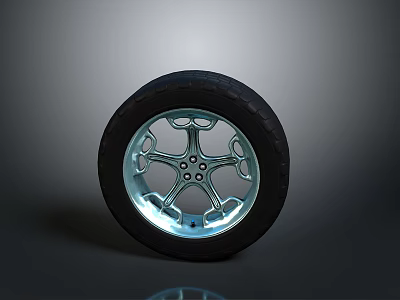 Sturdy Black Rubber Tire With Shiny Metallic Silver Car Wheel Rim And Modern Spoke Design 3d model