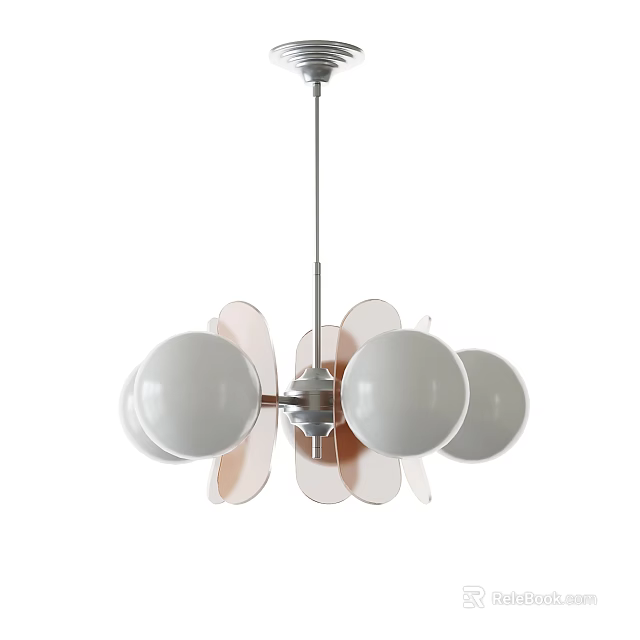 Modern Design Chandelier With White Globes And Pink Blades For Interior Decor 3d model 