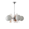 Modern Design Chandelier With White Globes And Pink Blades For Interior Decor