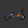Vibrant Modified Vehicle With Blue Purple Orange Accents On Damaged Road With Yellow White Markings