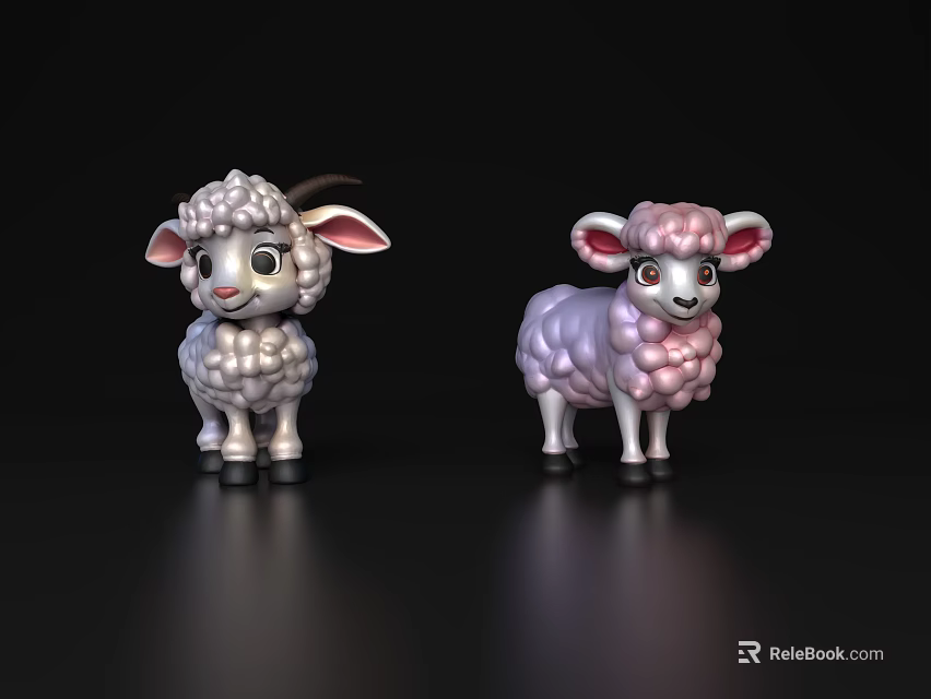 Two Silver And Pink Reptile Figurines Standing On Black Background 3d model