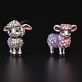 Two Silver And Pink Reptile Figurines Standing On Black Background 3d model