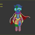 Fantasy Character With Blue Helmet Round Ornament Red Cape And Colorful Outfit Design