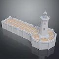 White Lighthouse Architectural Structure With Fenced Design And Stone Paved Ground Surface 3d model