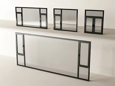 Modern Black Frame Casement Windows With Clear Glass Panels And Sleek Design 3d model