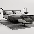Modern Double Bed With Gray Bedding Bedside Tables Bench And Floor Lamp 3d model