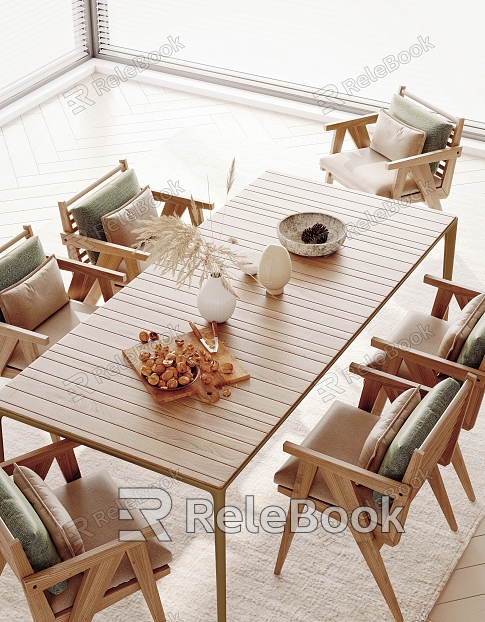 Modern outdoor dining table and chair combination model