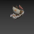 Game Movie Pirate Ship Character With White Sail Skull Flag And Figurehead Design