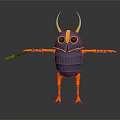 Fictional Insectoid Character Featuring Yellow Horns Purple Segmented Body And Orange Limbs In Standing Pose