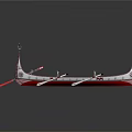 Handmade Wooden Boat Featuring Red Accents Striped Pattern And Rowing Oars