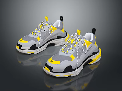 Gray Yellow And Black Sneakers With Chunky White Sole Stylish Contrast Accents Modern Casual Design 3d model