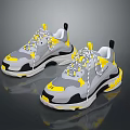 Gray Yellow And Black Sneakers With Chunky White Sole Stylish Contrast Accents Modern Casual Design