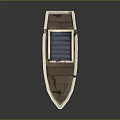Wooden Boat With Blue Roof Small Cabin White And Blue Stripes And Wooden Pole