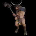Minotaur Warrior Character With Horns Muscular Physique Holding Spiked Mace And Battle Armor