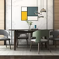 Nordic Dining Table and Chair Combination Dining Table and Chair Chandelier Combination 3d model