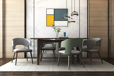 Nordic Dining Table and Chair Combination Dining Table and Chair Chandelier Combination 3d model