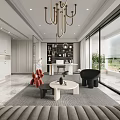 Modern Luxury Living Dining Room Interior With Sofa Dining Table And Chandelier