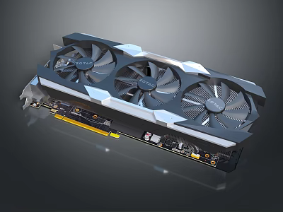 High Performance Computer Graphics Card With Three Cooling Fans And Aluminum Heat Sink Design 3d model