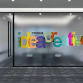 Meeting Room Glass Door Design With Colorful Thinking Idea Creative Words