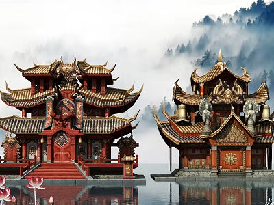 Chinese Restaurant Building Restaurant 3d model