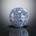 Spherical Blue White Decorative Ornament Set With Fish And Grid Patterns For Home Decor 3d model