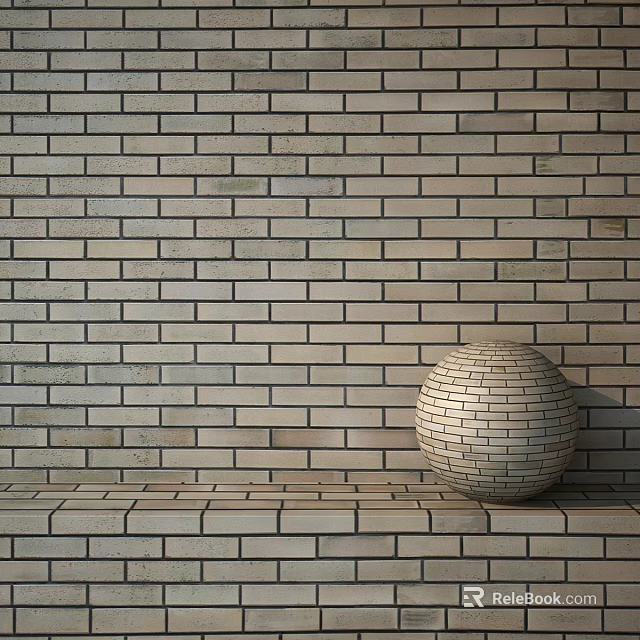 Decorative Spherical Brick Structure Against Patterned Brick Wall On Brick Platform 3d model 