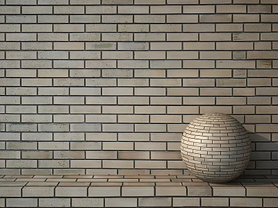 Decorative Spherical Brick Structure Against Patterned Brick Wall On Brick Platform 3d model