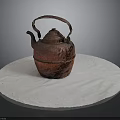Red Carved Teapot Sculpture With Handle And Spout On White Circular Cloth