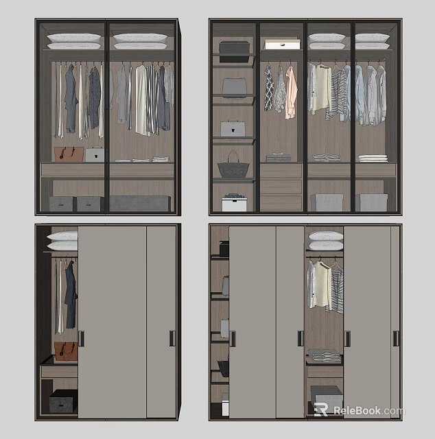 Modern Wardrobe Interior Design With Hanging Rods Drawers And Storage Compartments 3d model 