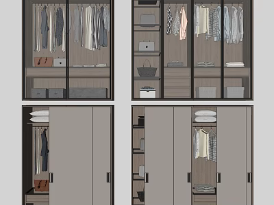 Modern Wardrobe Interior Design With Hanging Rods Drawers And Storage Compartments 3d model