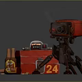 Red Mechanical Weapon with Tripod Stand Number 24 Case and Metal Parts