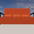 Modern Orange Multi Seater Fabric Sofa Featuring Black Armrests And Clean Lines 3d model