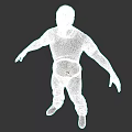 3D Game Movie Character With White Hair Blue T-Shirt Dark Pants Standing On Black Background