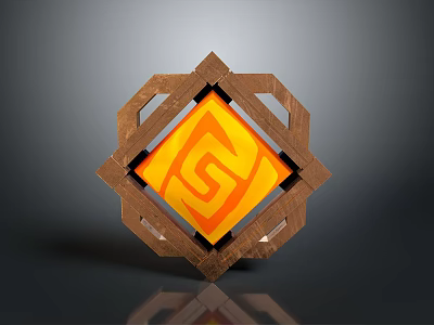 Decorative Household Item With Wooden Frame Geometric Cutout Design Orange Diamond Panel And Spiral Pattern 3d model