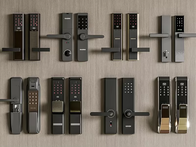 Different Modern Door Handles Featuring Smart Lock Digital Keypad Sleek Designs And Metal Finishes 3d model