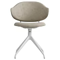 Modern Beige Chair With Curved Backrest White Metal Base And Decorative Balls