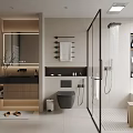 Modern Bathroom Interior Design With Glass Shower Partition Toilet And Vanity Mirror