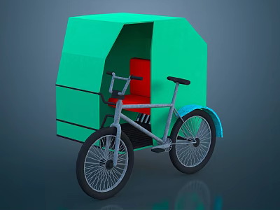 Green Tricycle Featuring Cabin Red Seat Black Wheels And Simple Design 3d model