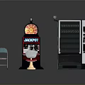 Classic Casino Room Setup With Jackpot Slot Machine Vending Machine Chair And Stool