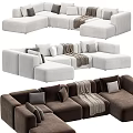 Modern Sectional Sofa in Brown and Light Gray with Pillows and Throw Blanket 3d model