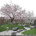Serene Karesansui Dry Landscape Garden With Mossy Stones Cherry Blossom Trees And Raked Gravel Pathway