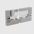 Modern Kitchen With Stylish Gray And White Cabinets Featuring Marble Countertops And Built In Appliances