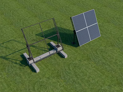 Solar Panel And Metal Mounting Frame Placed On Green Grass Area 3d model