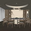 New Chinese Style Song Style Box Dining Table and Chair New Chinese Style Box End View Table New Chinese Style Chandelier New Chinese Style Background Wall New Chinese Style Wall Lamp Large Round Table 3d model