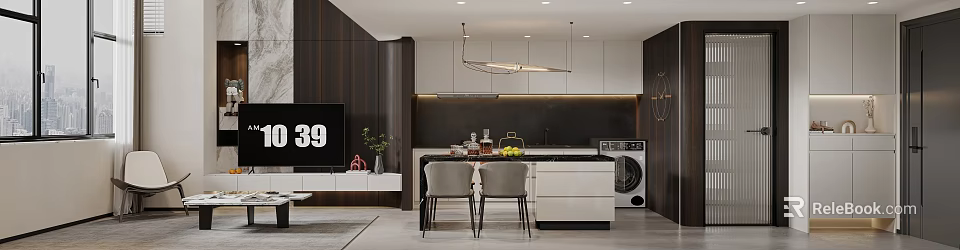 Modern Duplex Living Room With Integrated Kitchen Area 3d model 