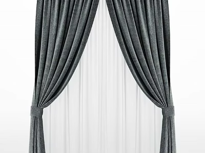 Gray Curtains with Draped Design and White Sheer Curtains with Tiebacks for Home Window Decoration 3d model