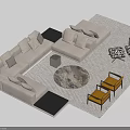 Modern L Shaped Sofa and Marble Coffee Table Set with Geometric Rug and Accent Chairs