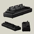 Modern Black Leather Sectional Sofa With Cushioned Seats And Various Angles View 3d model