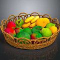 Assorted Fresh Fruits in Wicker Basket with Bananas Oranges Mangoes and Avocados