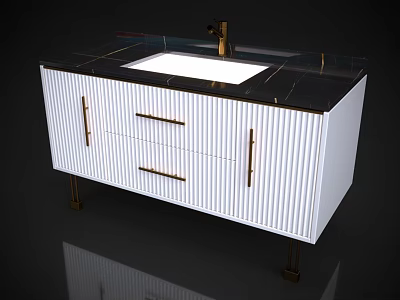 Modern Bathroom Vanity With White Cabinet Gold Faucet Metal Legs And Marble Countertop 3d model